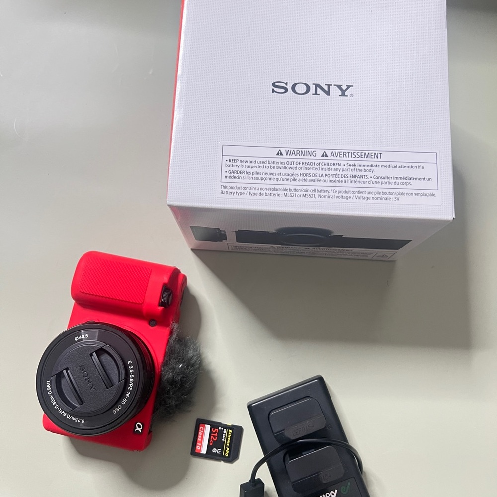 Sony Red Digital Camera Vibrant Design with Accessories